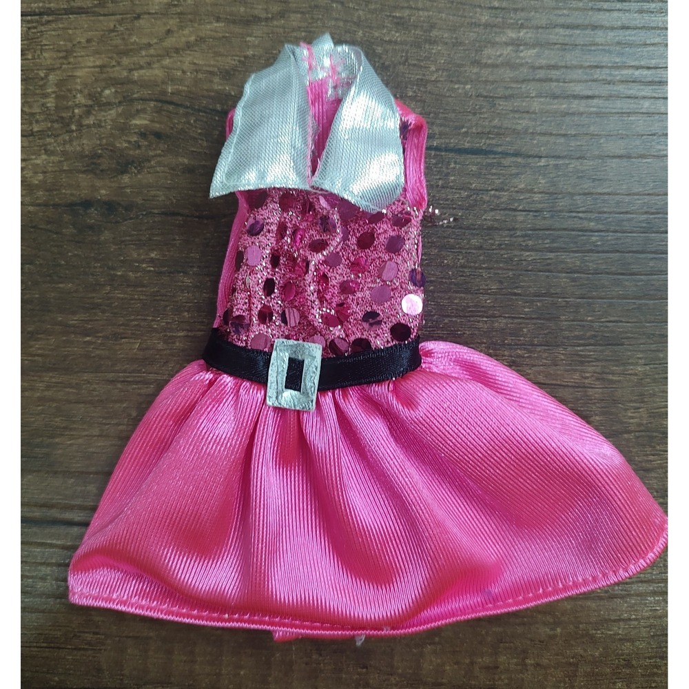 Barbie Doll Party Outfit Concert Dress sleeves Sequin Top Black Belt Collar Z33